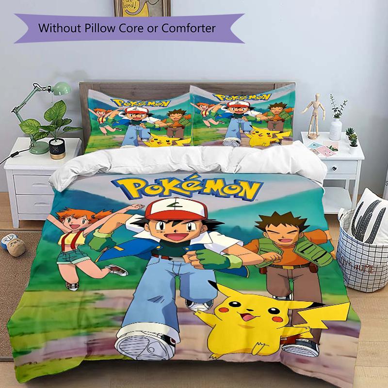 

3pcs Pokémon with Friends Printed Quilt Set - Soft and Comfortable Quilt Cover for Bedroom, Guest Room and Dormitory Decorative Bedding Set 135cm*200cm