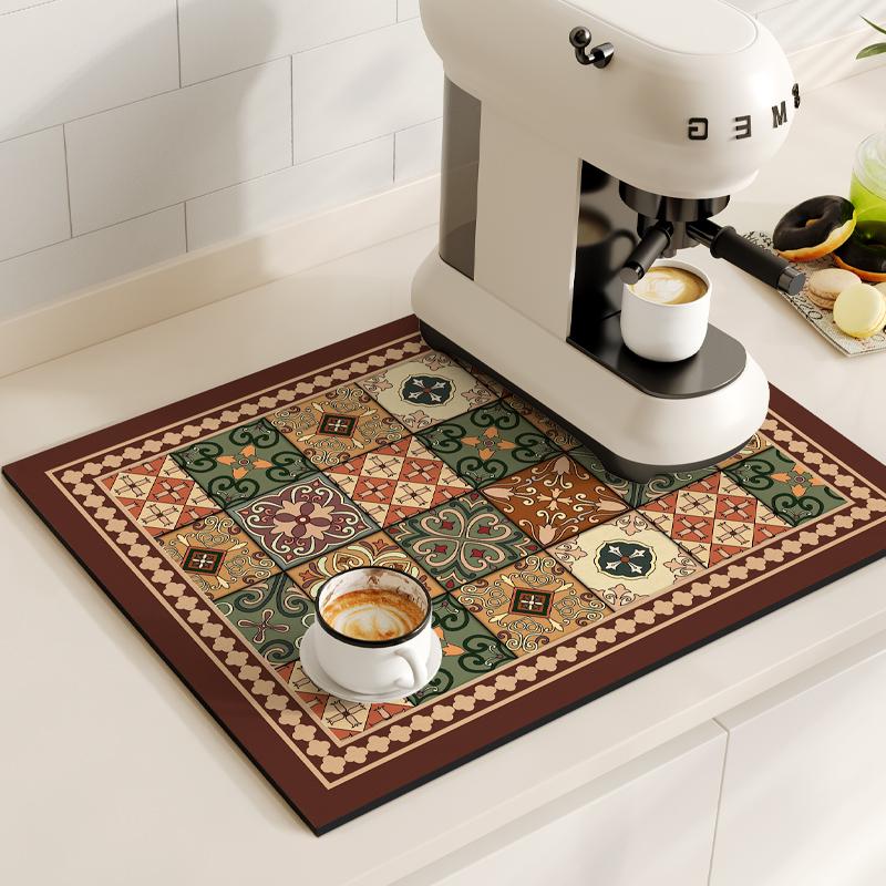 Covoraș pentru aparatul de cafea Covoraș retro pentru uscare vase pentru bucătărie Tampă de scurgere anti-alunecare Veselă de masă cu uscare rapidă Vase de loc lavabilă