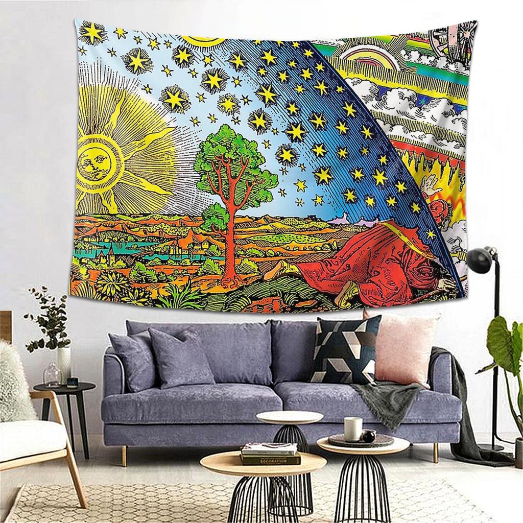 Flammarion Engraving In Color Tapestry Decor Art Aesthetic Tapestries for Living Room Bedroom Home Wall Cloth Wall Hanging
