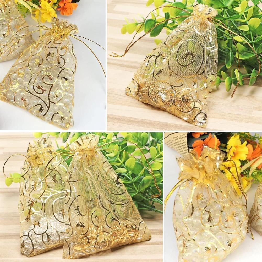 50/100pcs Organza Wedding Party Favor Gift Bag Gold Candy Gift Packing Bags  Wedding Candy Gift Bags