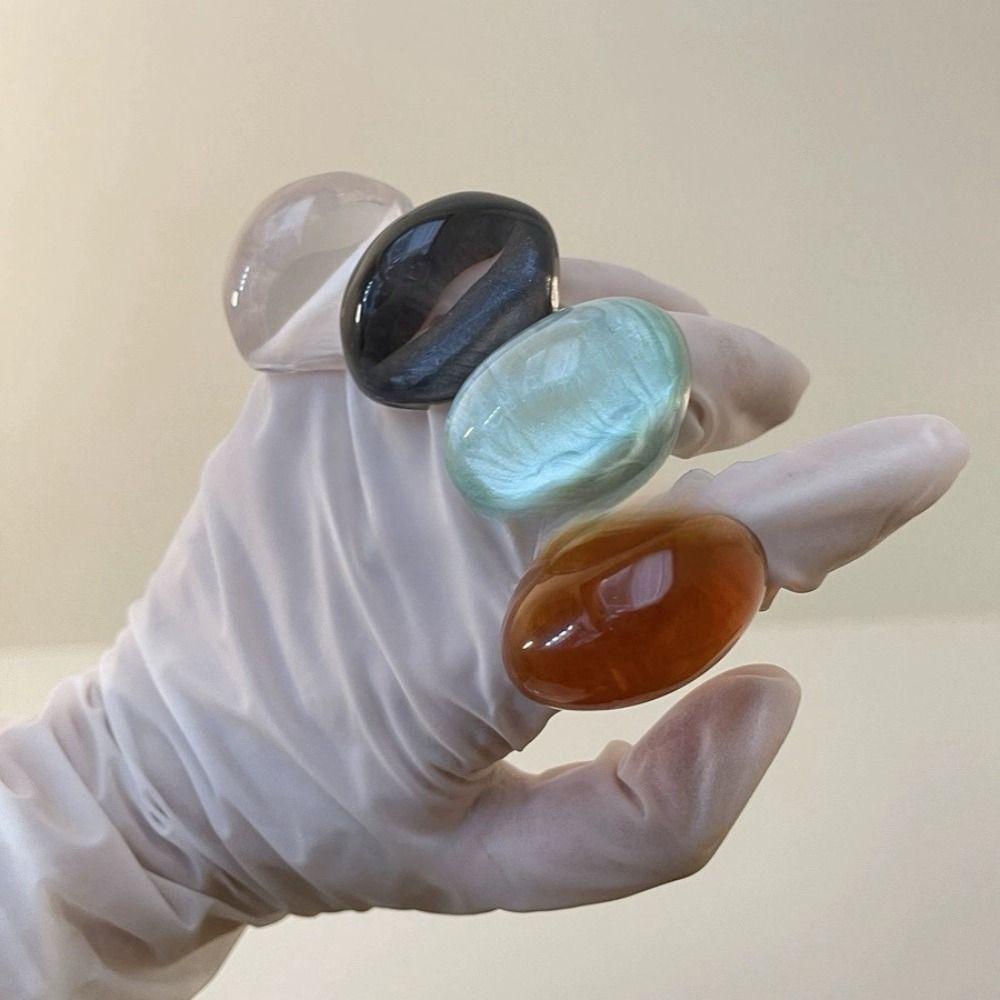 Vintage Resin Oval Rings Geometry Women's Jewelry Creative Exaggerated Ring  Winter