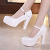 Block Heel Platform Pumps Women Shoes Black High Heels Shoes Ladies Elegant Office Shoes White Red Wedding Party Shoes Size33-43