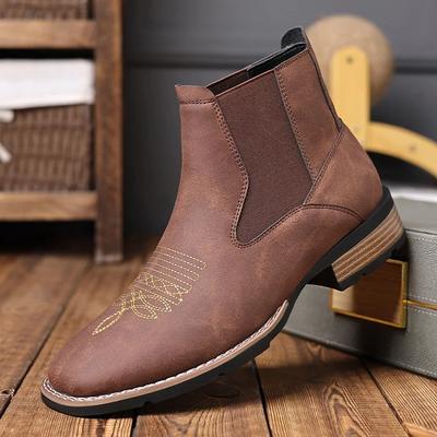 Fashion Men's Chelsea Boots High Quality Casual Leather Boots Retro Ankle Boots for Men Embroidery Western Cowboy Boot Botas Masculinas