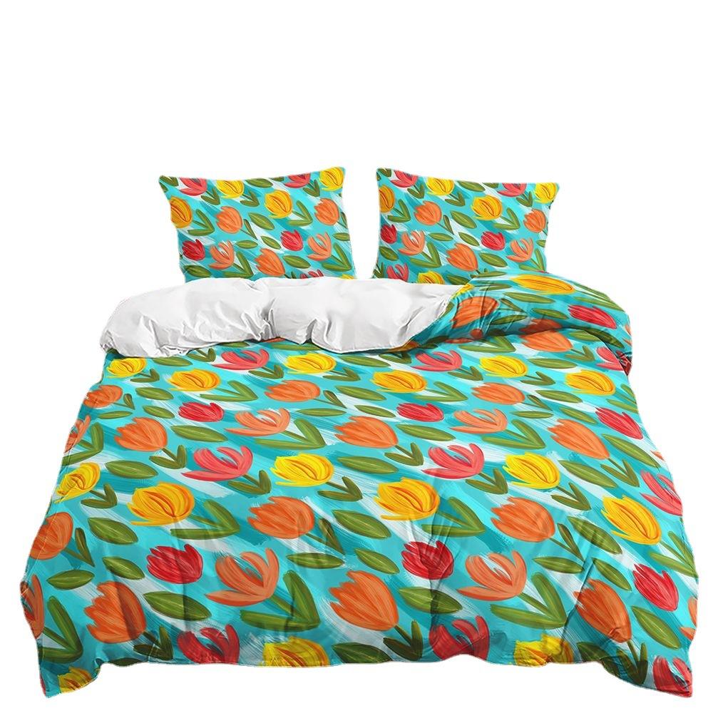 Three-Piece 3D Quilt Cover, Floral Plant Fresh Tulip Kit, Bedding
