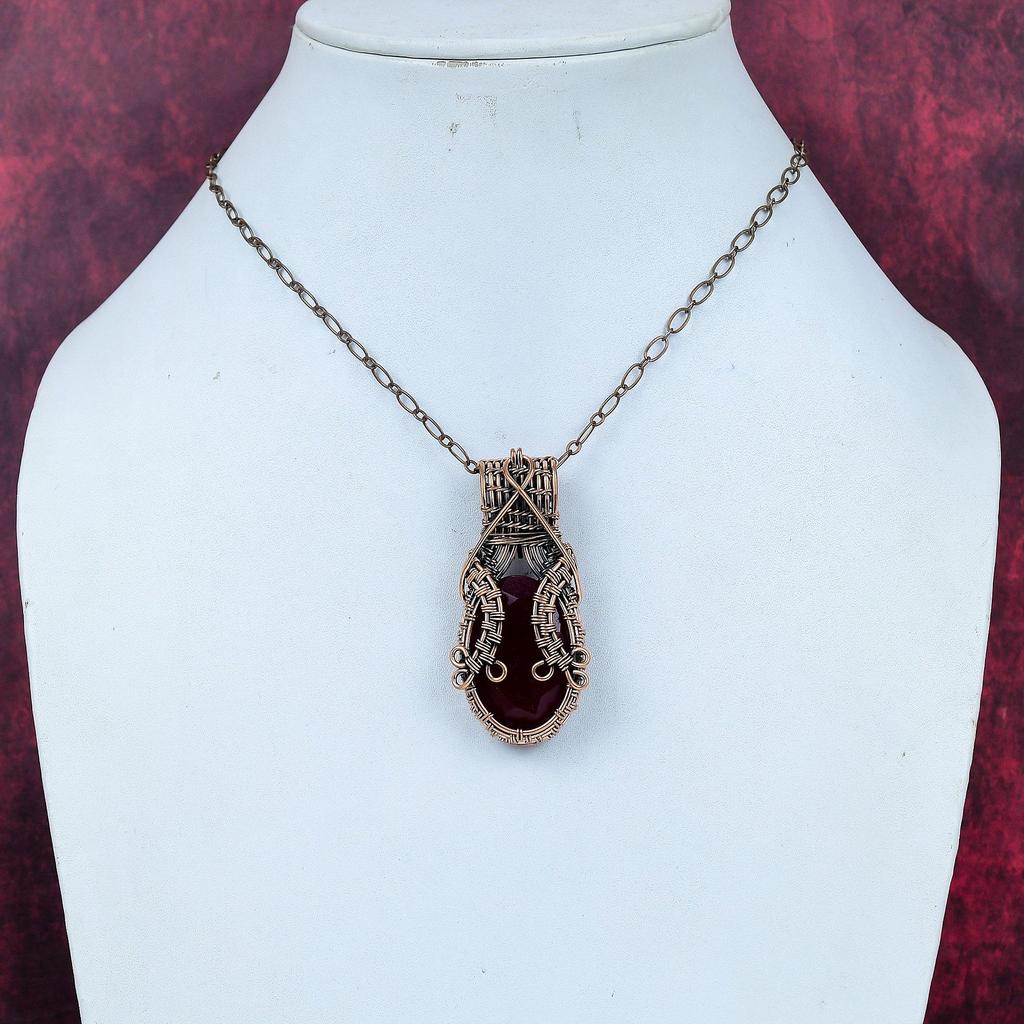 Faceted Kashmir Ruby Pendant Copper Wire Wrapped Pendant Gemstone Handmade Pendant Wonderful Copper Jewelry Gifts for Her Birthstone Pendant