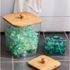 Transparente Waschpulver-Aufbewahrungsbox mit Bambusdeckel Multifunktionaler Wattestäbchenhalter Acryl-Waschküchen-Organizer Gläser