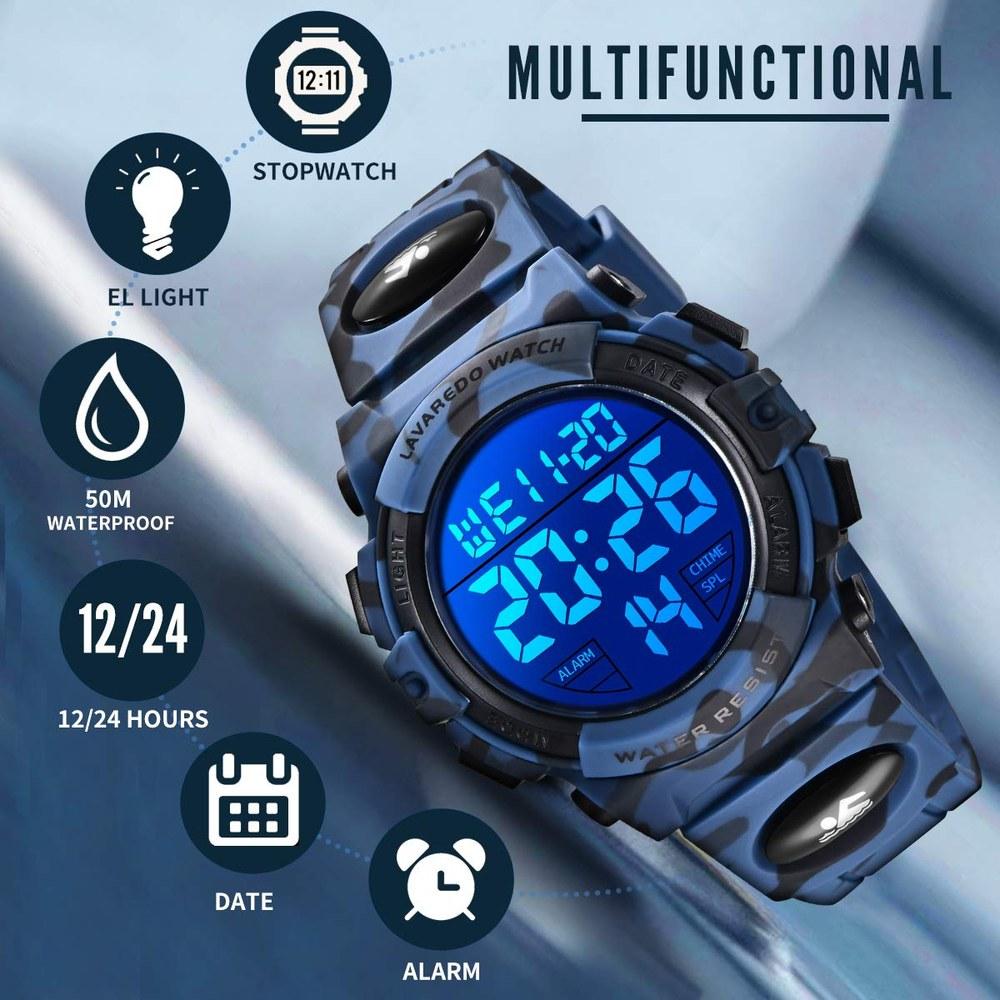 BEN NEVIS Kids Sporty Digital Watch Army Dark Blue Waterproof Outdoor LED Light Alarm Calendar Date Boys 6-15