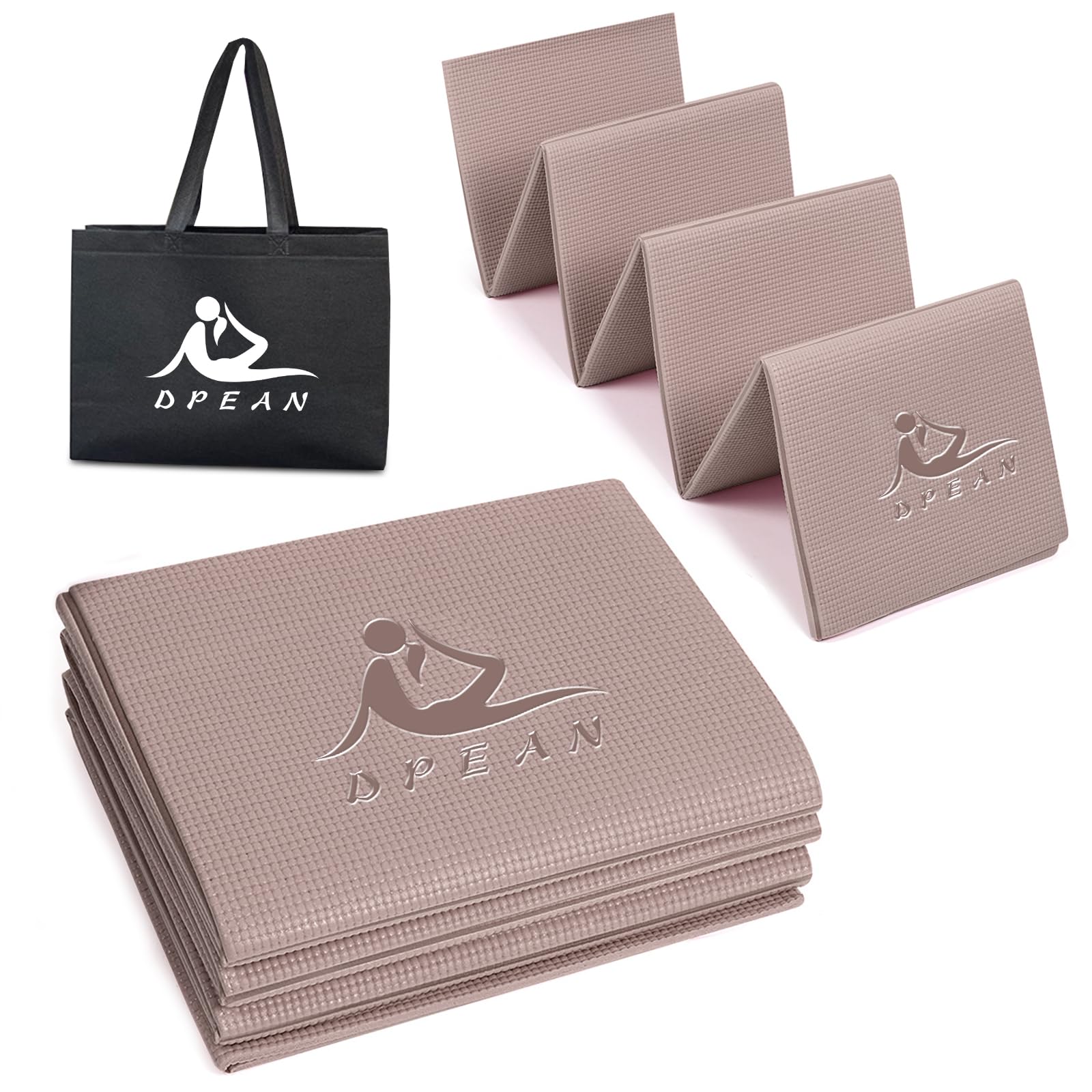 

DPEAN Складной коврик для йоги и тренировок, 6 мм, для фитнеса, с сумкой для хранения, легкий коврик, коврик, коврик, толстый, портативный, складной, (ПВХ, Коричневый)