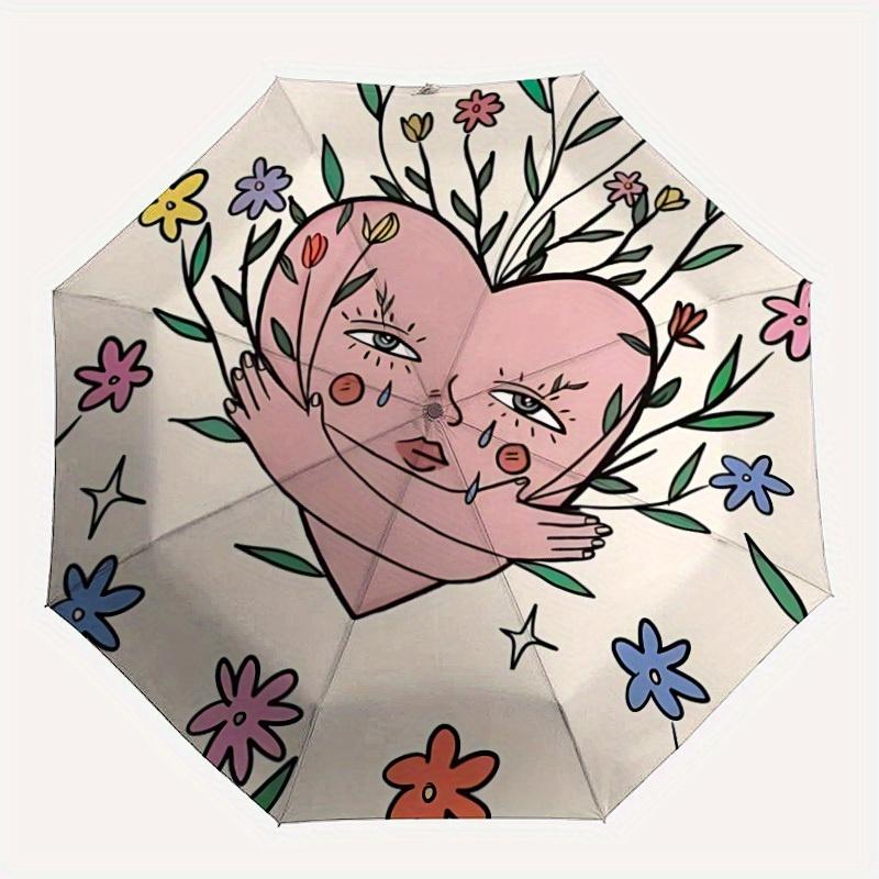 

1pc Heart Flowers Automatic Open/Close Umbrella, Portable Folding Umbrella for Travel, Themed Events, It is suitable as a gift for various festivals,