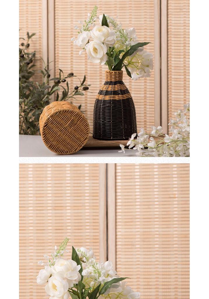 Hand-Woven Vintage Rattan-Style Vase: High-End Living Room Decor for Dried Flowers