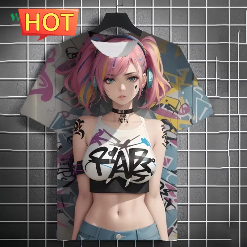 Harajuku  Style Cartoon Anime Printed Men's T-Shirt Summer Outdoor Men's Clothing Tide Girls Pattern Men Tops Short Sleeve Tee