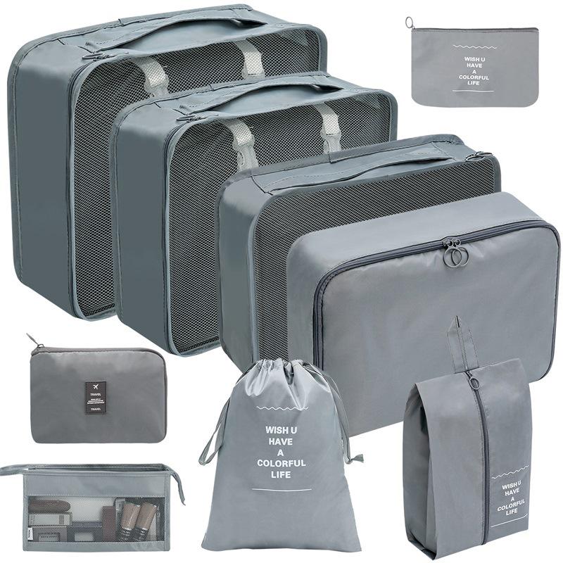 Travel Storage Set: Foldable Toiletry, Makeup, Clothes, Shoes, Digital Accessories, and Drawstring Luggage Bags.