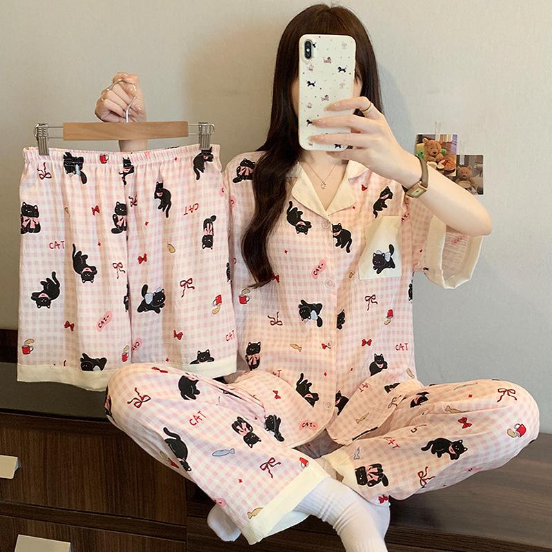 Cloud Cotton Cartoon Pony Pajamas: Women's 2026 Summer Three-Piece Set, Short Sleeve, Fun & Cute Homewear