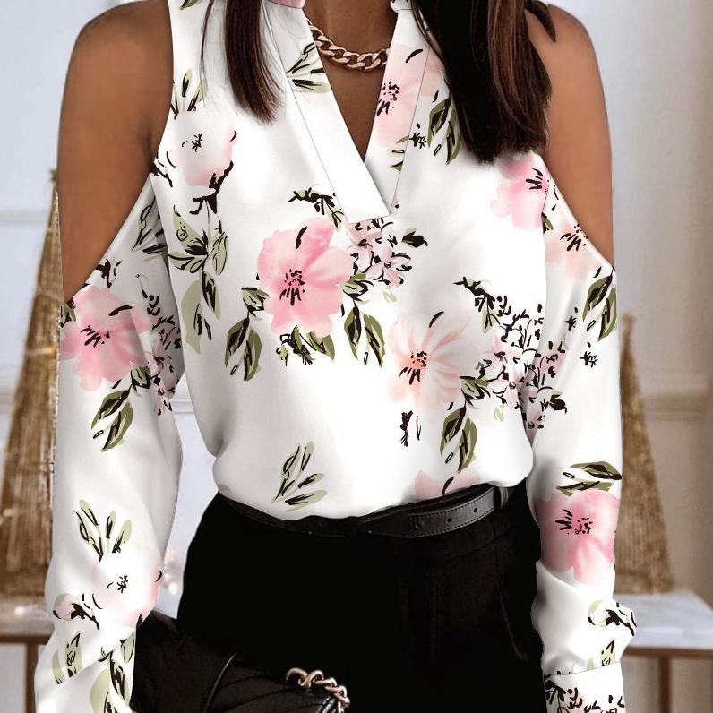 Camicia a maniche lunghe con spalle scoperte e stampa Camicia