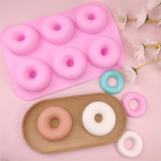 Silicone Donut Mold for DIY Cake Chocolate 6-Cavity Food-Grade Non-Stick Baking Tray Easy-Release Heat-Resistant Bakeware for Mousse Jelly Soap