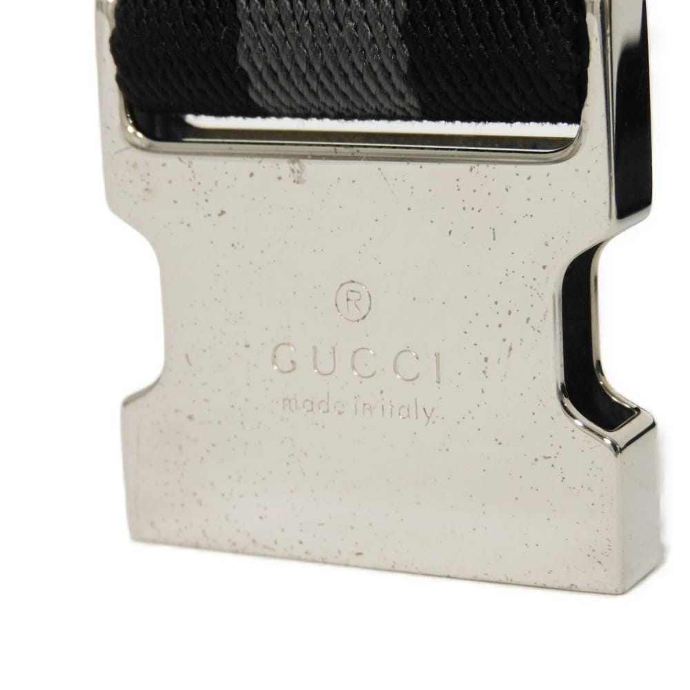 Used 9539 GG Nylon Waist Pouch 449182 7929 Leather Patch Gray Shoulder Bag with Embossed Logo Black Men's from Japan