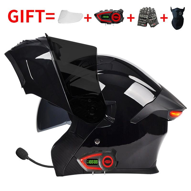 Bluetooth Smart Tail Light Motorcycle Flip-Up Helmet Men Women All Season Full Face Off-Road Riding