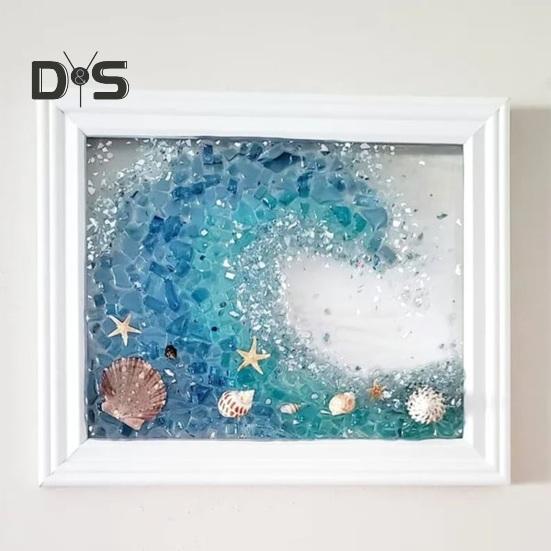 1 Set DIY Sea Glass Art Kit with Wooden Frame Handmade Seaglass Wall Art Decoration Framed Sea Glass Artwork Desktop Decoration Birthday Gift