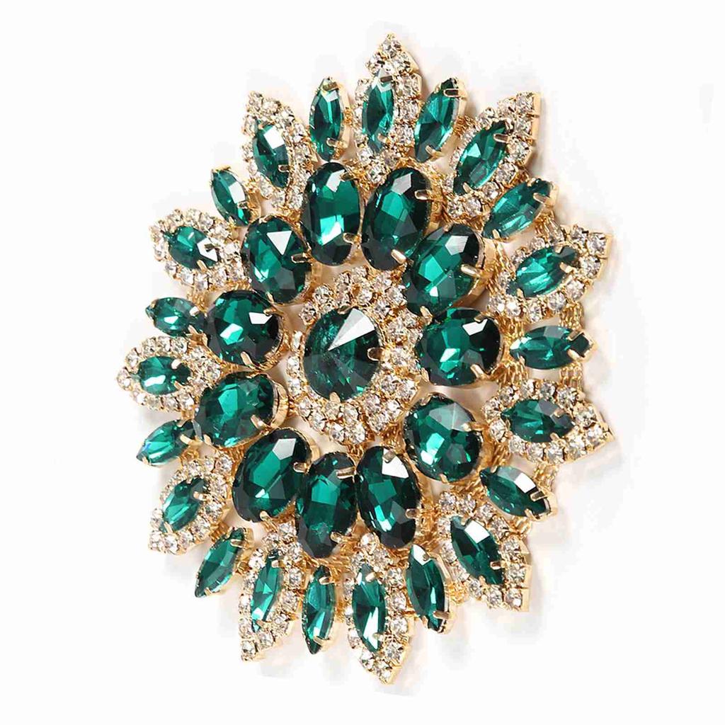 Kristallglas Strass Dekoration DIY Kleidung Damen Accessoires 11cm(Grüne Goldene Basis)