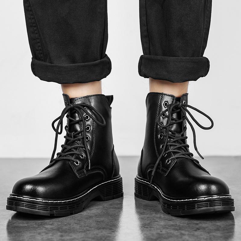 Autumn and winter 2025 new large size Martin men's leather tooling boots side zipper leather boots velvet warm men's shoes