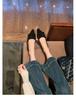 Sheepskin~ French square buckle leather shoes, soft-soled Mary Jane shoes, women's shallow mouth single shoes, beautiful flat-bottomed pointed-toe