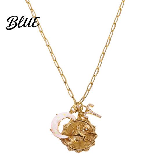 Unique Faux Opal Pendant 12 Constellations Necklace Moon Charm Constellation