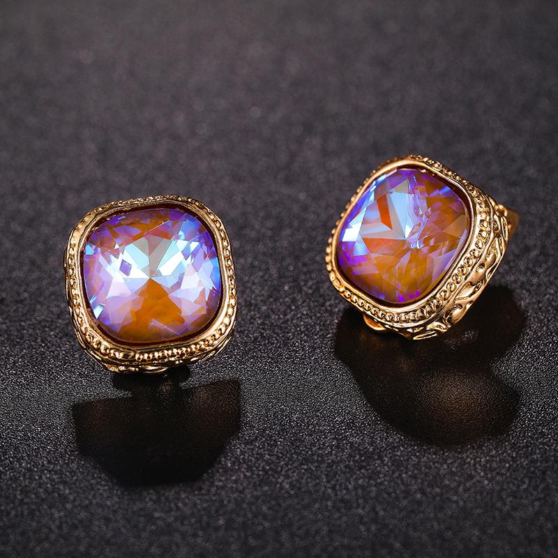 Luxury Gorgeous Square Crystal AAA Rhinestone Clip on Earrings New Design Simple Gold No Pierced Ear for Women Jewelry