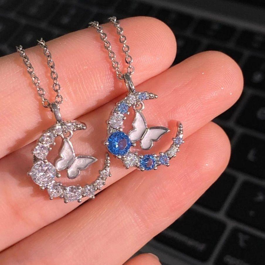 Moon Butterfly Necklace Moon Flash Diamond Jewelry High-end Design Sense Light Luxury Fashion Niche Temperament Versatile Necklace