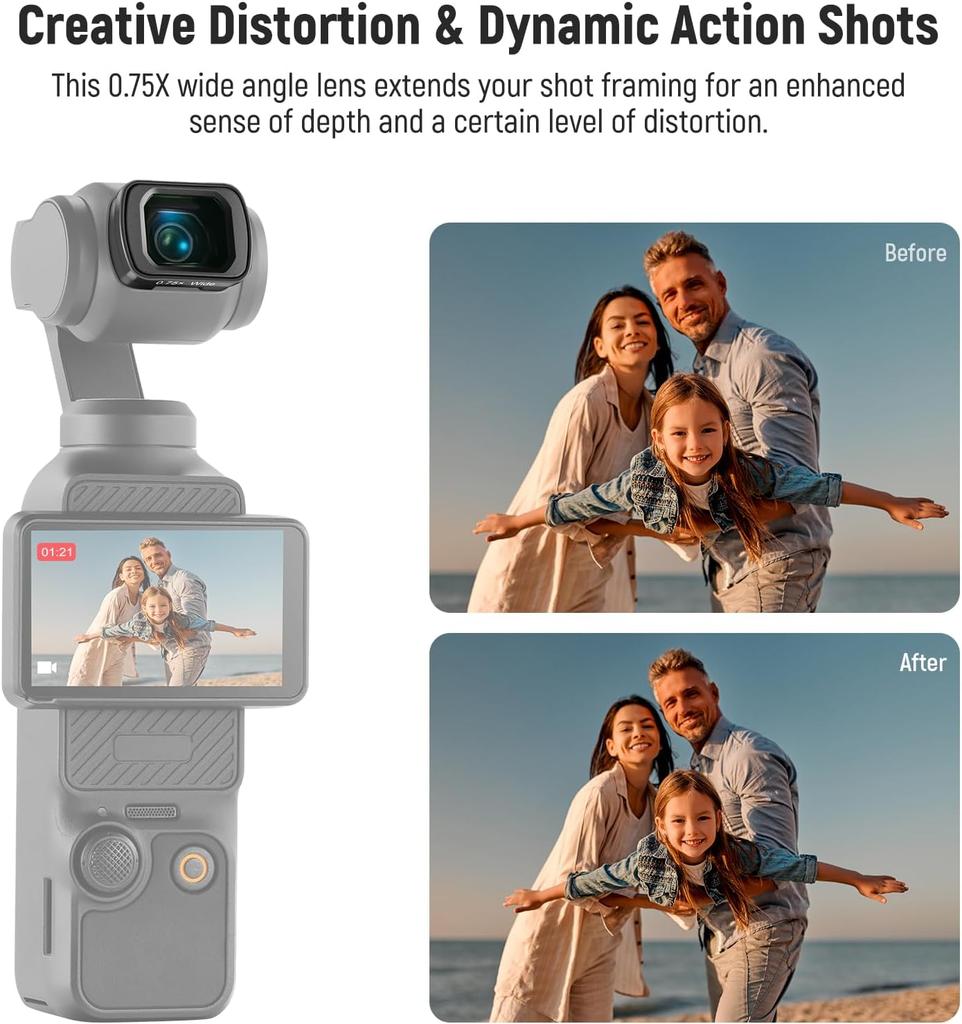 NEEWER ND Filter Set with 0.75x Wide Angle Lens 108° FOV, ND16 + ND64 + ND256 + CPL Compatible with  Osmo Pocket 3 /4