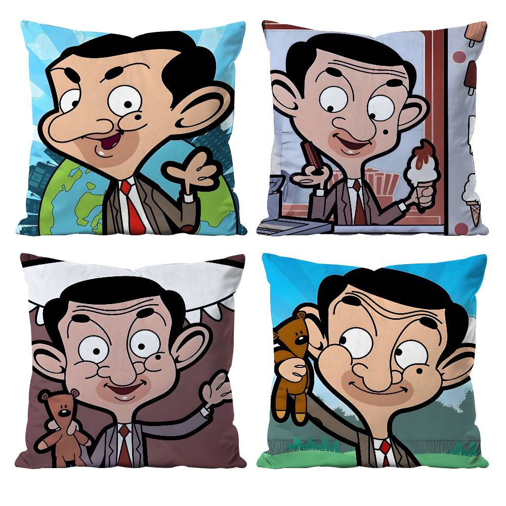 Cartoon M-Mr. BeanS Pillow Case Anti-dustmite Pillowcase Invisible zipper silky short plush Sofa cushion cover