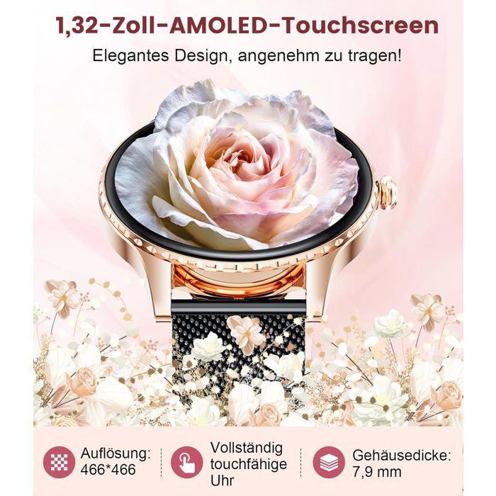 LIGE Montre Connectée Femme Bluetooth - Écran AMOLED 1.32", 100+ Sports, Suivi Santé, IP68 Étanche, Android/iOS