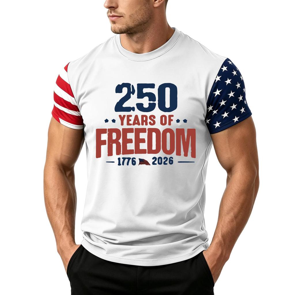 Men's Independence Day Flag Print Short Sleeve T-Shirt, Loose Casual Daily Summer Tops