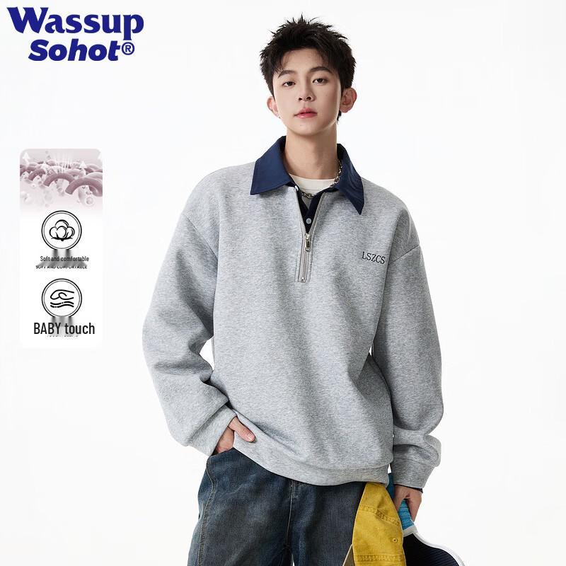 Wassup Sohot Men's American Retro Colorblock Half-Zip Sweatshirt