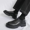 Fashion Loafers Men Casual Retro Le Fu Shoes Black Brown One-foot Thick-soled Anti-slip Height-increasing Brand Leather Shoes Size 38-46
