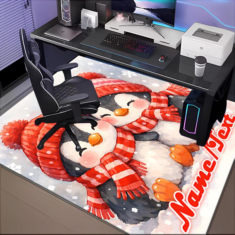 1PC Custom Name Winter Penguin Love Theme Floor Mat Ideal for Living Room, Game Rooms, Office, Bedroom,Floor Mat Playful Design