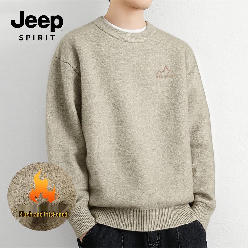 JEEP SPIRIT Men's Winter Fleece Lined Round Neck Sweater