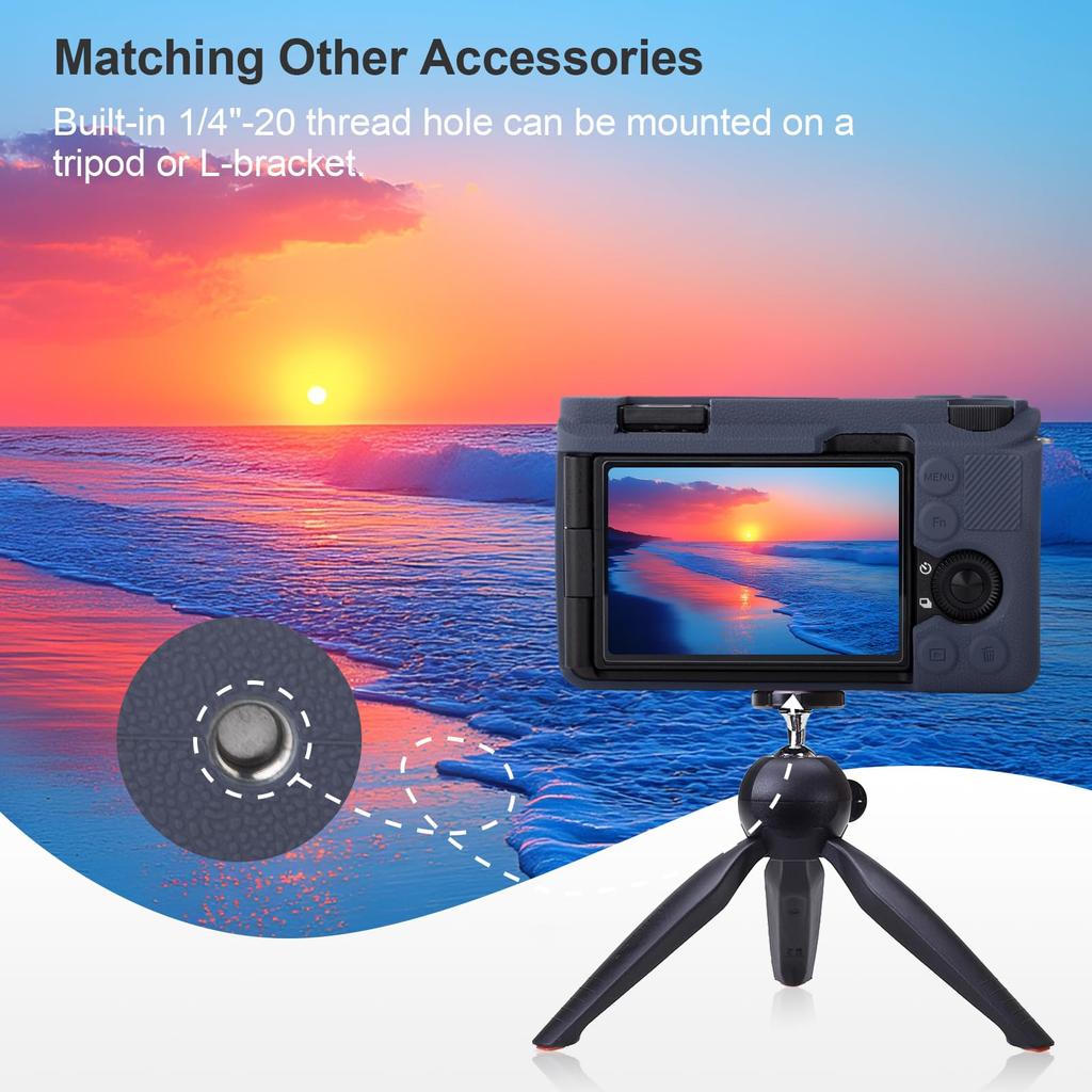VOVMOEYA Camera Case for Sony and Includes 1 Silicone 2 Glass Screen and a Hot Shoe Includes a ZVE10 II Body Case and Silicone Cover for Sony Textured