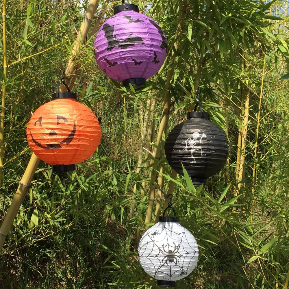 6 Pcs Halloween Decorations Paper Lanterns With LED Light  Bats Spiders Skeleton Castle