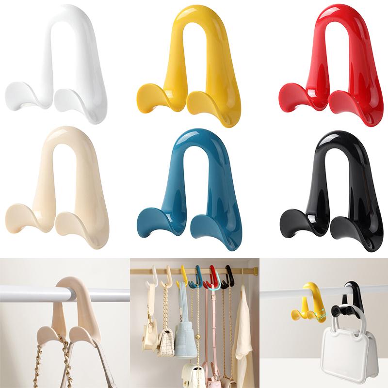 3/2/1Pcs Bag Hanger Hook Double Hooks Space-Saving Clothes Hats Scarf Handbag Storage Rack Wardrobe Backpack Hook