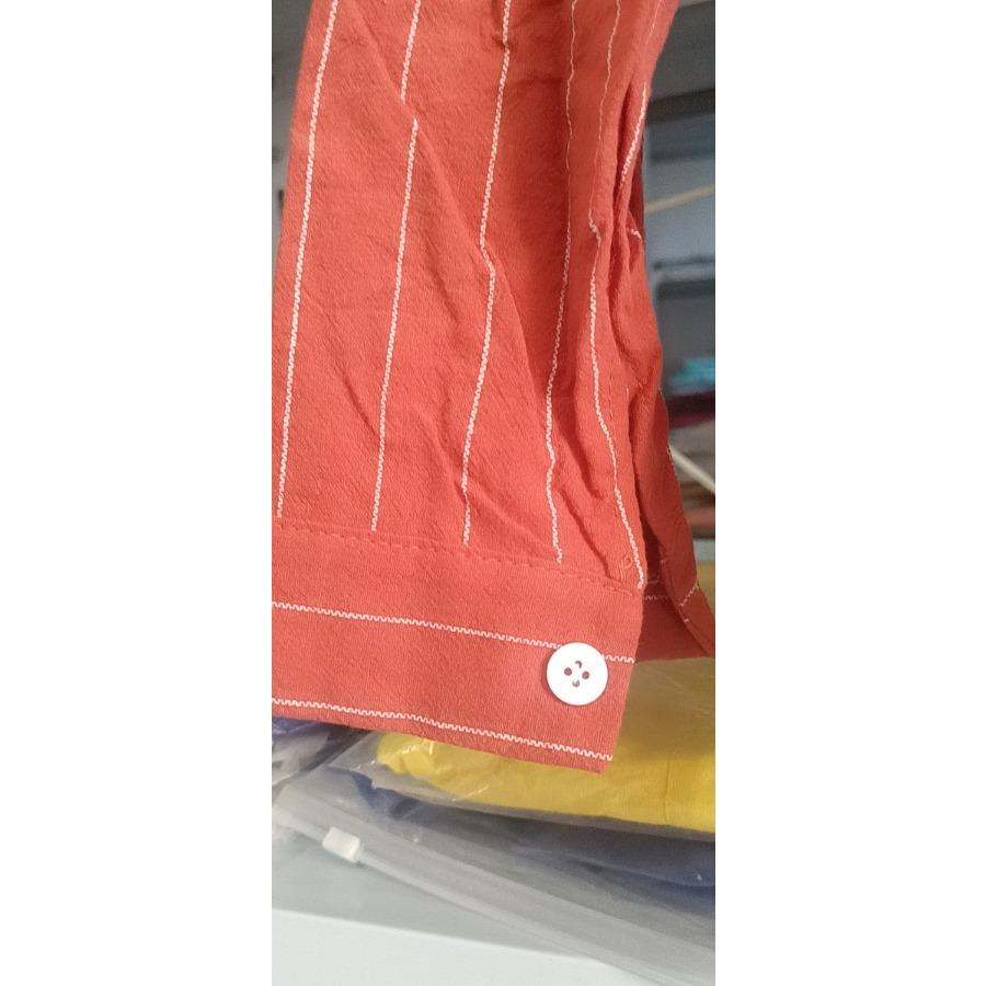 Orange&red Casual Cotton Long Sleeve Shirt Women Lapel Button Up Embroidery Sun Striped Shirts