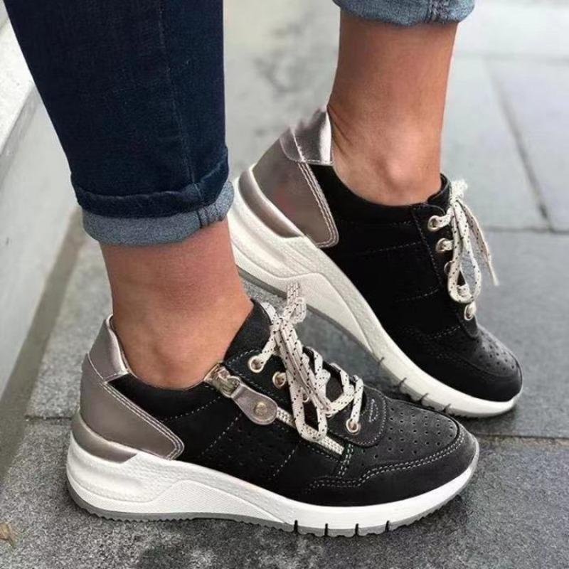 New casual women's shoes, sports shoes, lace-up burned flower platform single shoes