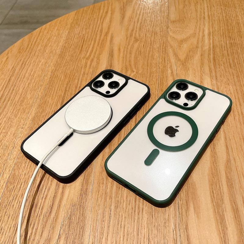 Colored Acrylic + TPU 2in1 Magnetic Wireless Charging Transparent Clear Case Hard Back Case Compatible for iPhone Samsung