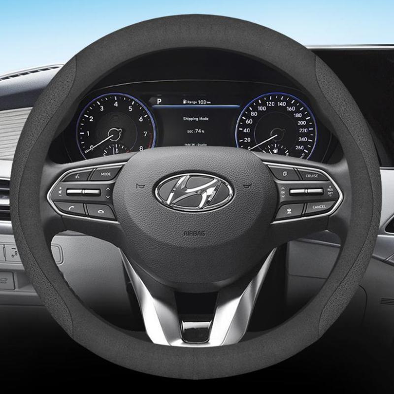 for Hyundai AVANTE Santa Cruz Tucson Plug I20 Tucson CN7 Car Steering Wheel Cover Leather 11Colors Non-slip Auto Accessories