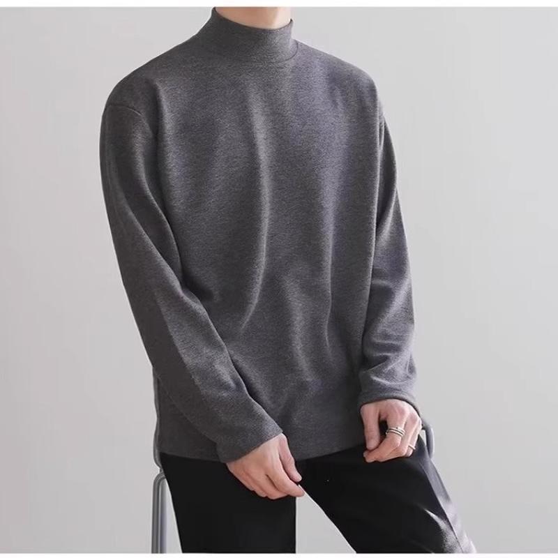 Men's Thermal High-Neck Base Layer Top, Velvet-Lined, Thick, Loose, Warm Inner Wear for Students