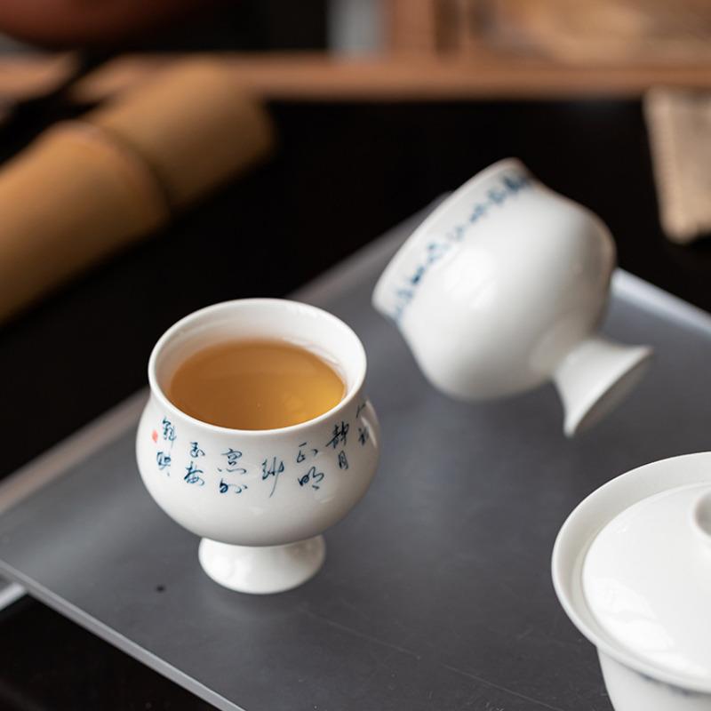 65ml Retro Pflanzenasche Handgeschriebene Kalligraphie Hoher Fuß Teetasse Zen Teeschale Kanne Teeverkostung Persönliche Tasse Chazhan Meistertassen