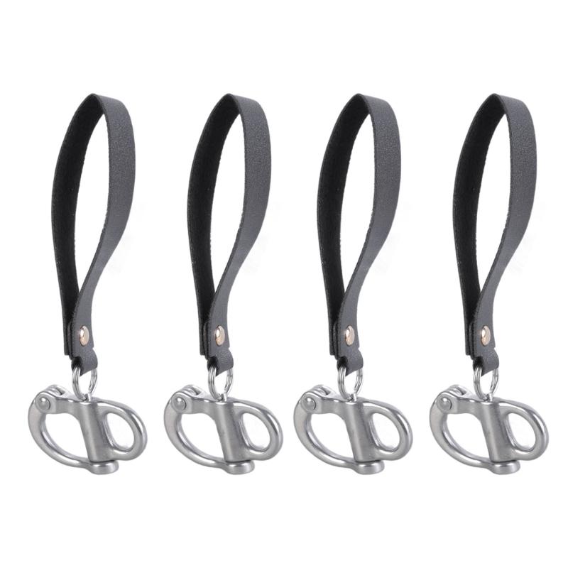 

Set Of 4 Steel Quick Release Clip with Leather Straps Heavy Duty Spring Loaded Shackle Upgrades for Hiking & sailings 1
