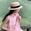 Flat top straw hat summer seaside vacation beach hat sun protection big head circumference retro temperament fashion sun protection hat