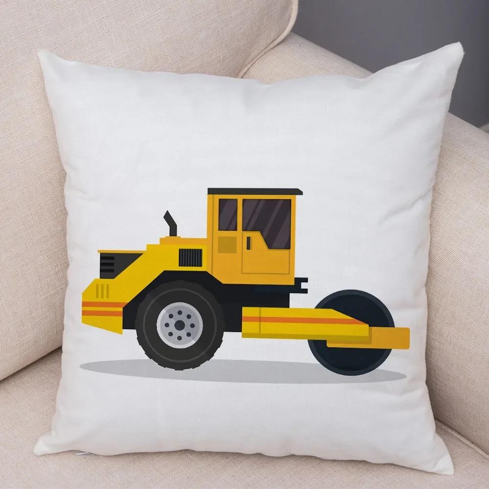 Cartoon Excavator Bulldozer Pillowcase Car Ornaments Office Living Room Sofa Home Pillowcase