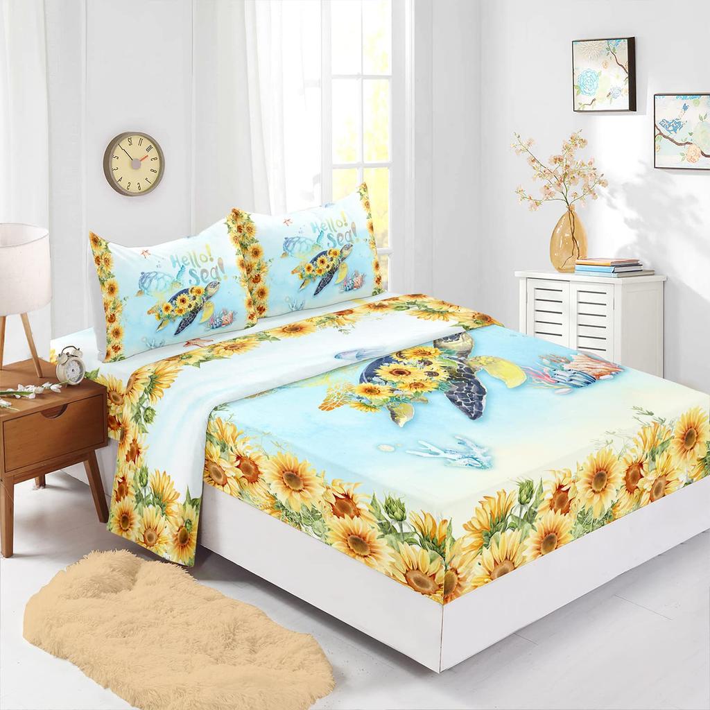 Ocean Beach Turtle Pattern Sheet Four-Piece Bedding Set Bedroom Dormitory Bedding Decoration