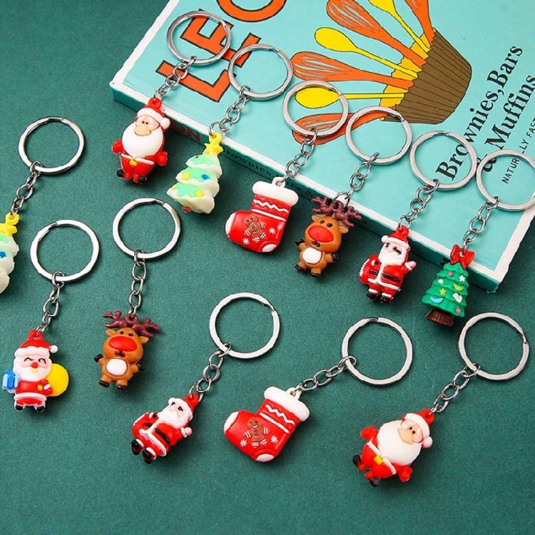 10Pcs Christmas Keychains Cartoon Keyrings Ornaments Decoration Party Favors